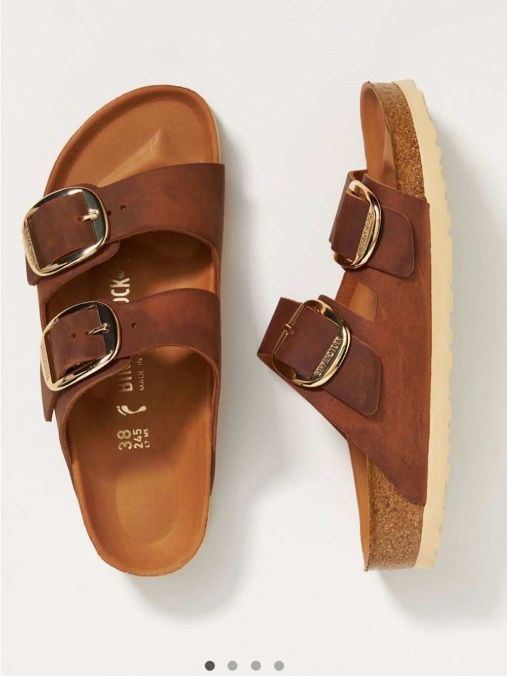 Birkenstock Arizona Soft Footbed Sandals in Brown with Gold Buckles